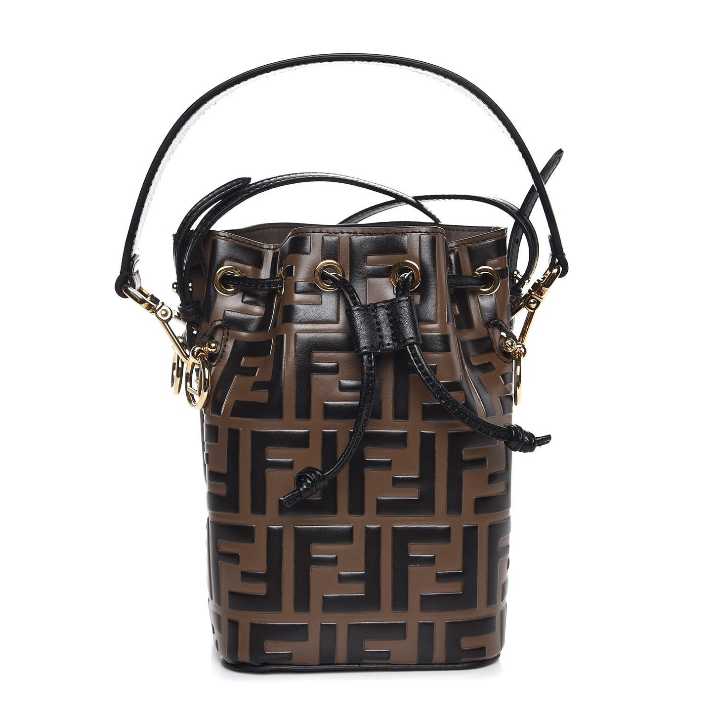 Vitello Liberty F is Fendi Bi-Color FF 1974 Embossed Mini Mon Tresor Bucket Bag Maya Black