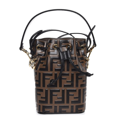 Fendi Vitello Liberty F is Fendi Bi-Color FF 1974 Embossed Mini Mon Tresor Bucket Bag Maya Black 1 of 14