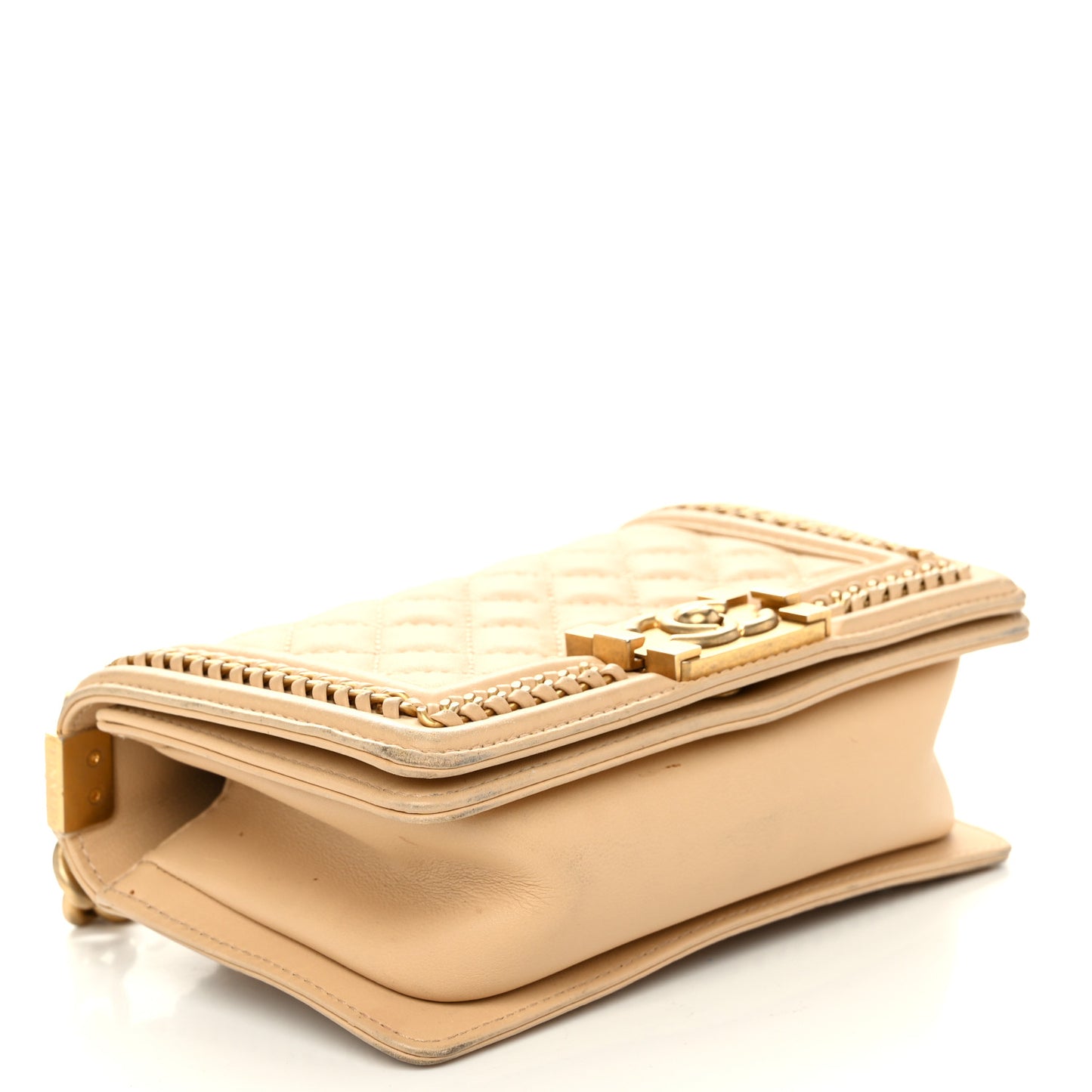 Calfskin Quilted Small Boy Handle Flap Beige