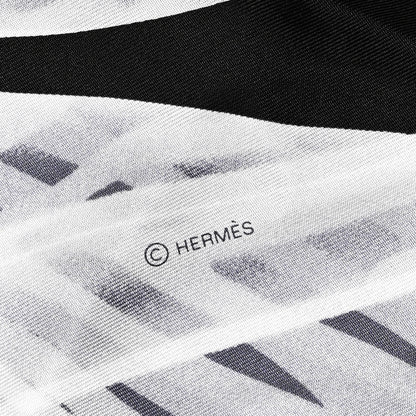 Hermes Silk Please Check In Scarf 90 Marine Black White 5 of 7