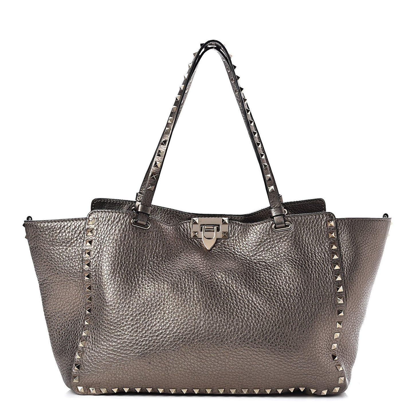 Metallic Alce Printed Calfskin Medium Rockstud Tote Sasso