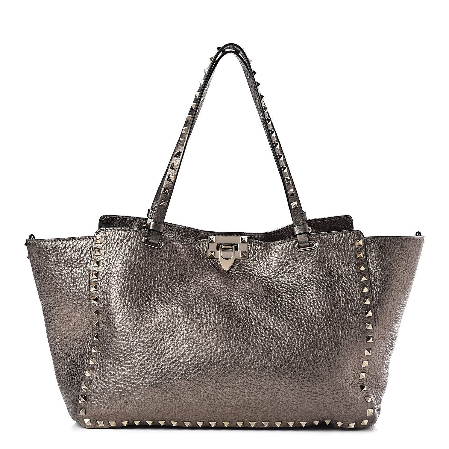 Valentino Garavani Metallic Alce Printed Calfskin Medium Rockstud Tote Sasso 1 of 14
