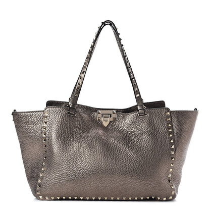 Valentino Garavani Metallic Alce Printed Calfskin Medium Rockstud Tote Sasso 1 of 14
