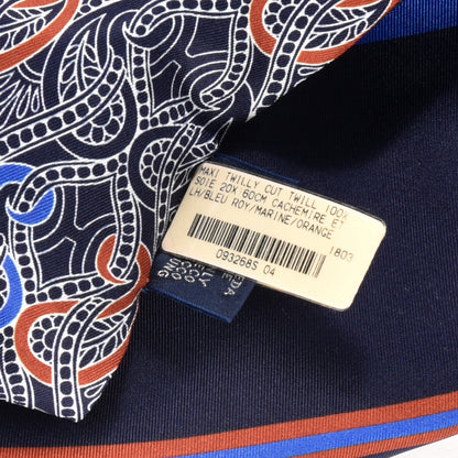 Hermes Silk Cachemire Et Rayure Maxi Twilly Cut Bleu Roy Marine Orange 4 of 4