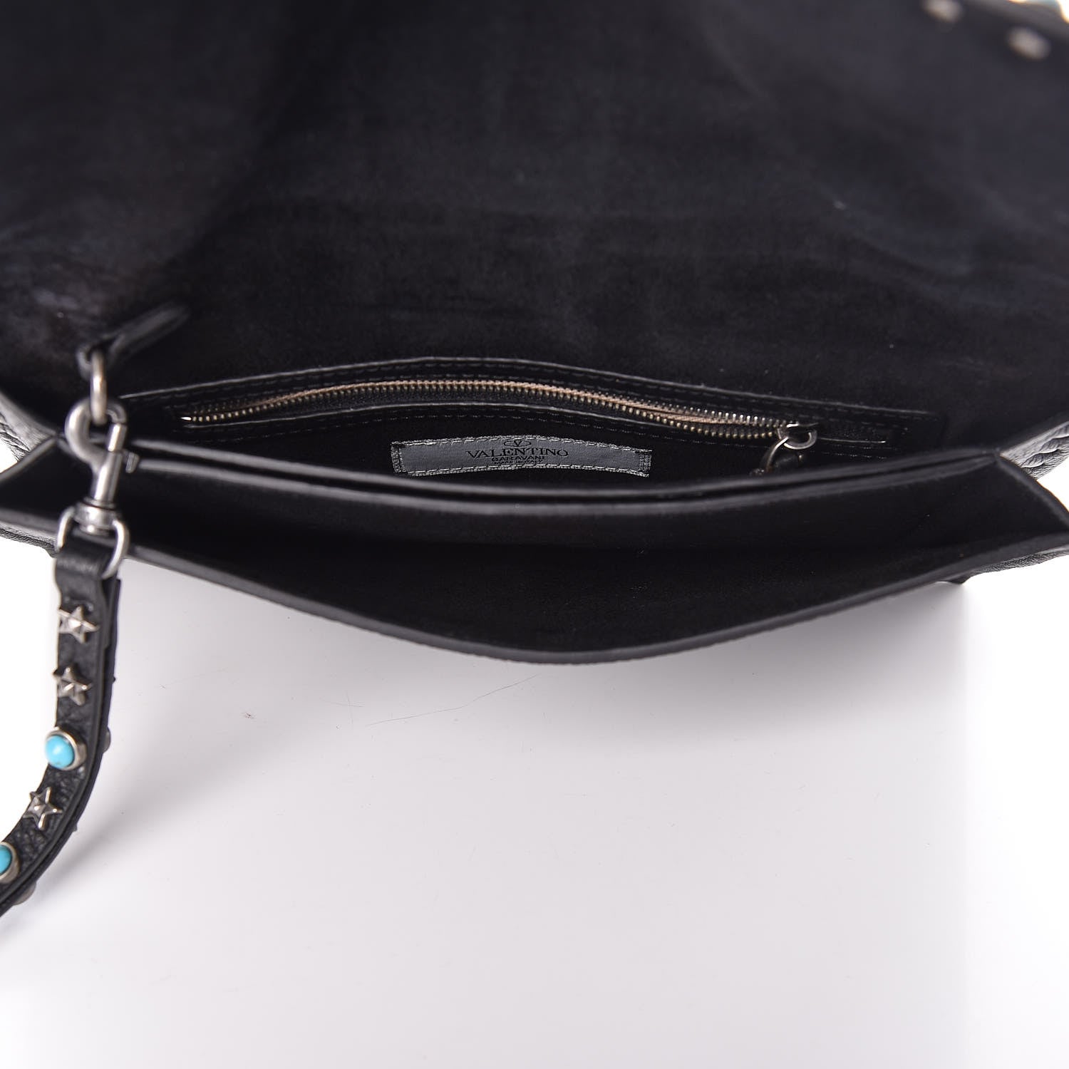 Valentino Garavani Pebbled Calfskin Star Rockstud Rolling Wristlet Clutch Black 7 of 9