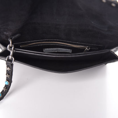 Valentino Garavani Pebbled Calfskin Star Rockstud Rolling Wristlet Clutch Black 7 of 9