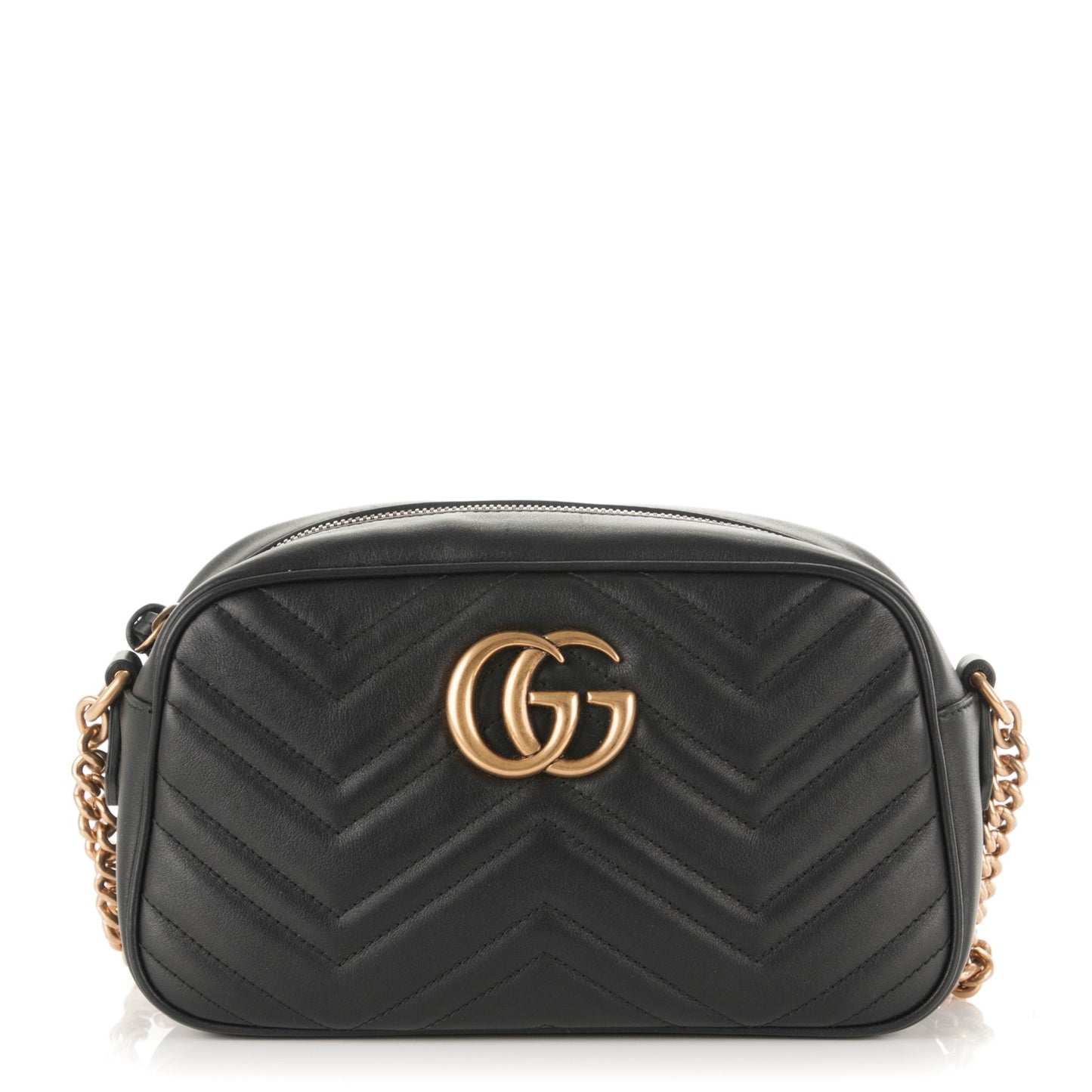 Calfskin Matelasse Small GG Marmont Chain Shoulder Bag Black