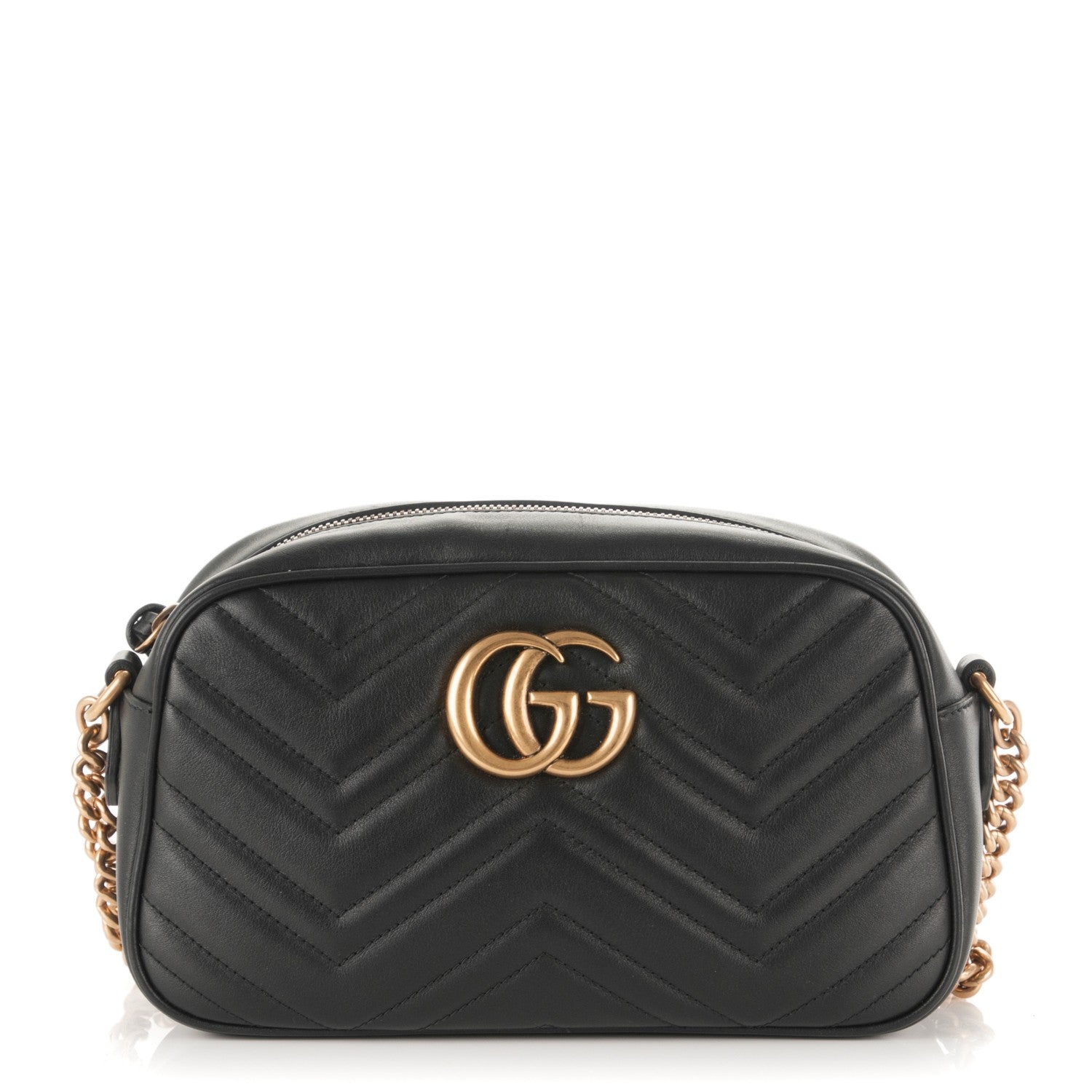 Gucci Calfskin Matelasse Small GG Marmont Chain Shoulder Bag Black 1 of 7