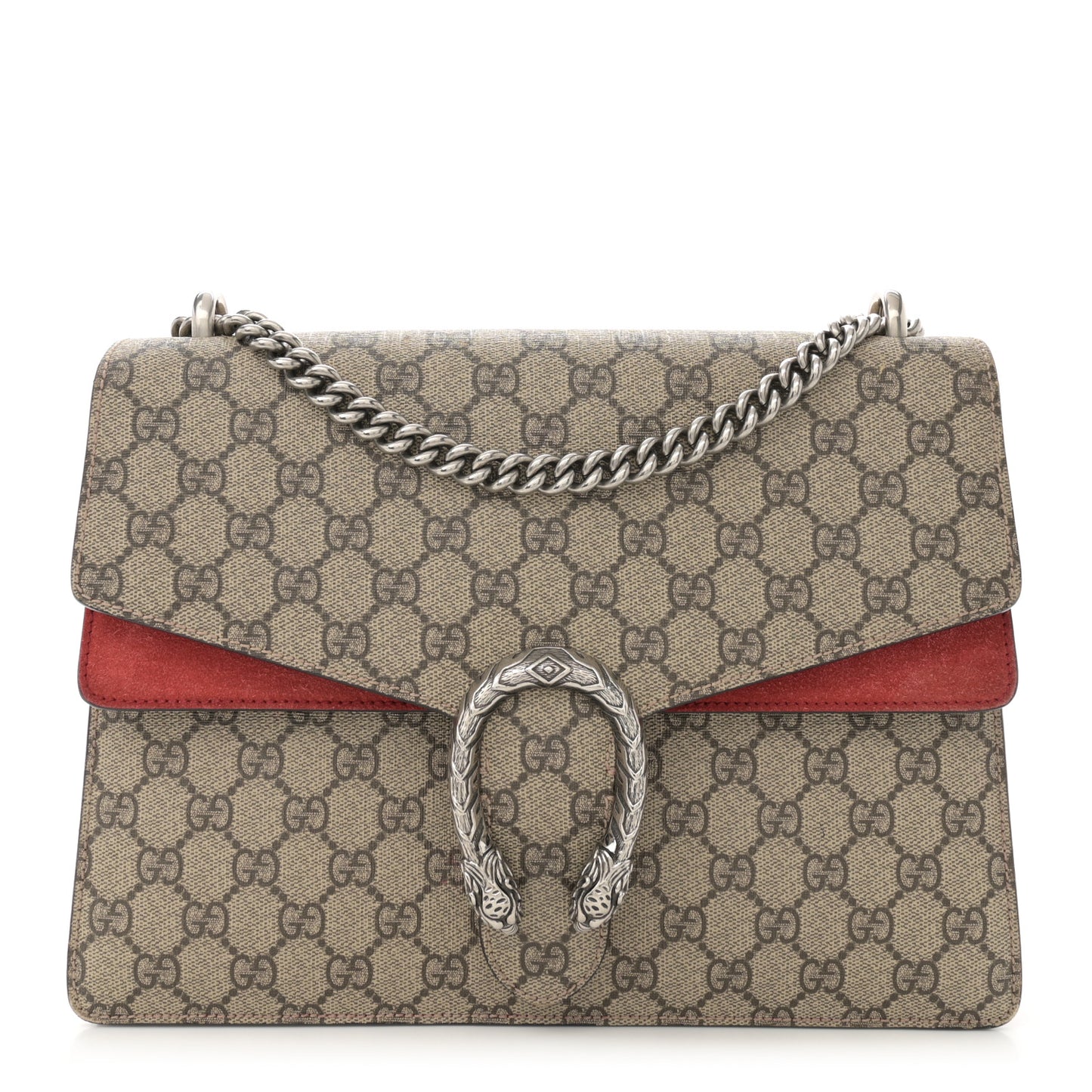 GG Supreme Monogram Suede Cudu Medium Dionysus Shoulder Bag Beige Ebony Vulcanic Red