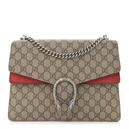 Gucci GG Supreme Monogram Suede Cudu Medium Dionysus Shoulder Bag Beige Ebony Vulcanic Red 1 of 16
