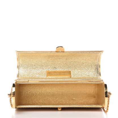 Judith Leiber Swarovski Crystal Striped Minaudiere Clutch Silver Gold 5 of 9