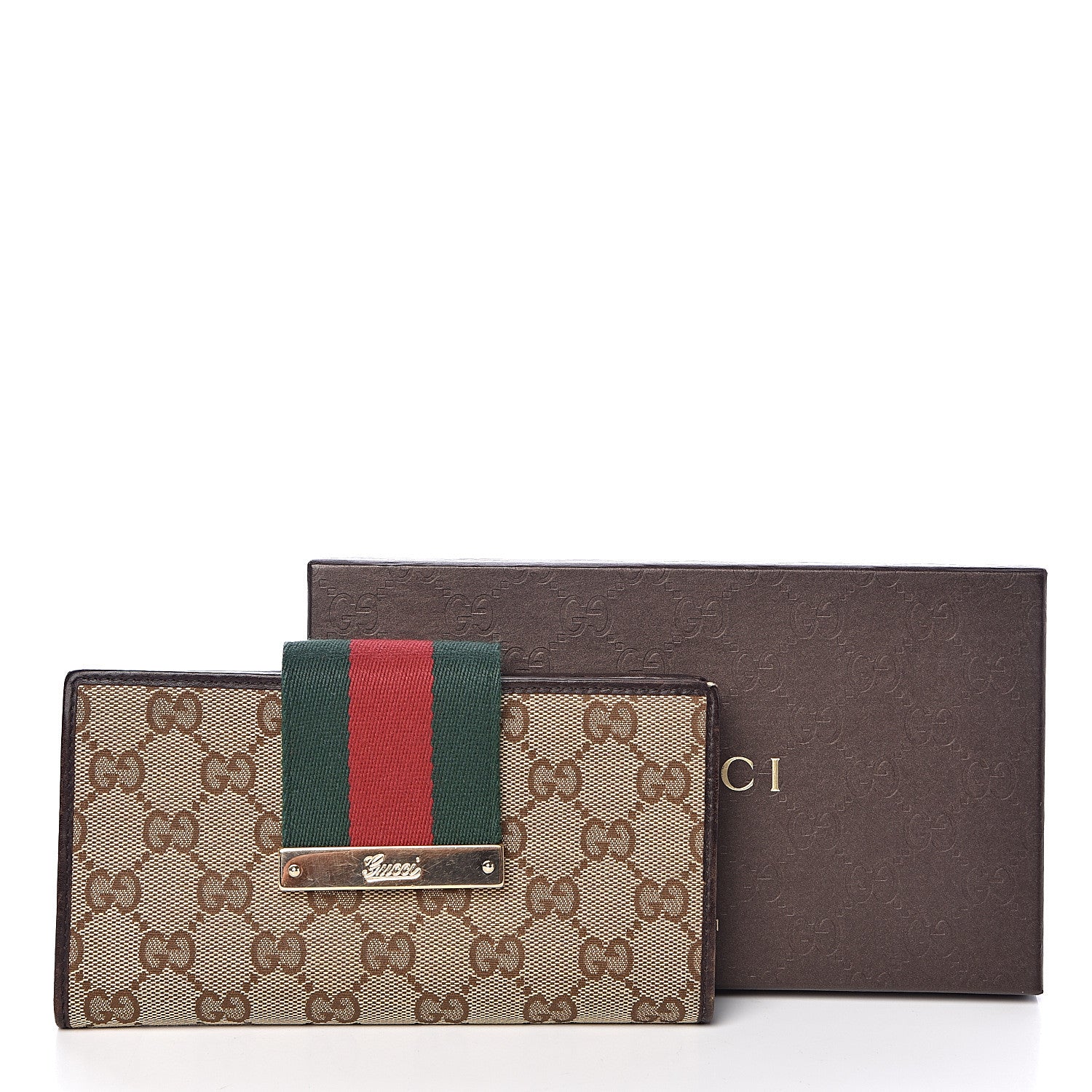 Gucci Monogram Calfskin Ladies Web Continental Wallet Beige Ebony Cocoa 9 of 9