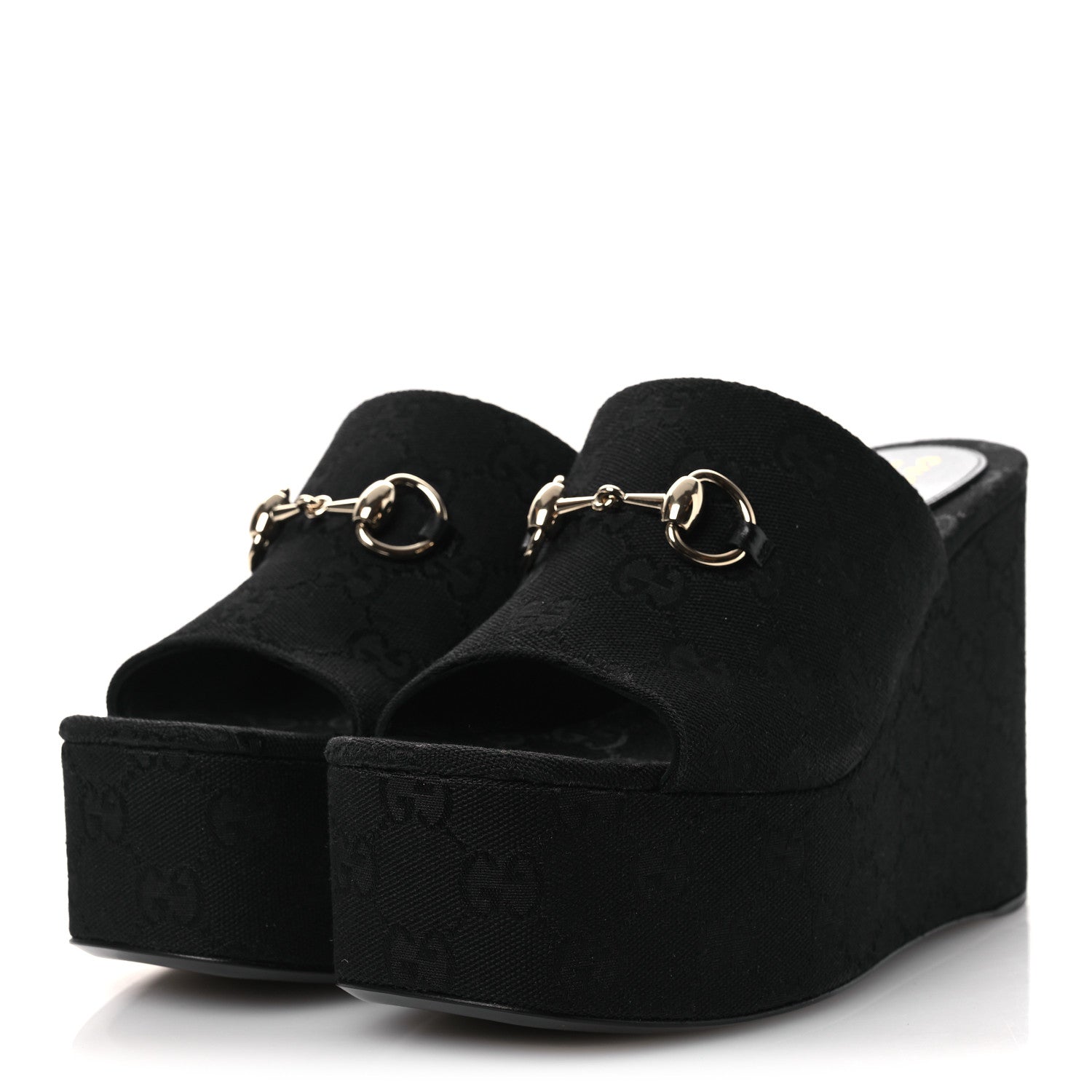 Gucci Monogram Wedge Platform Sandals 39.5 Black 4 of 11
