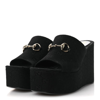 Gucci Monogram Wedge Platform Sandals 39.5 Black 4 of 11