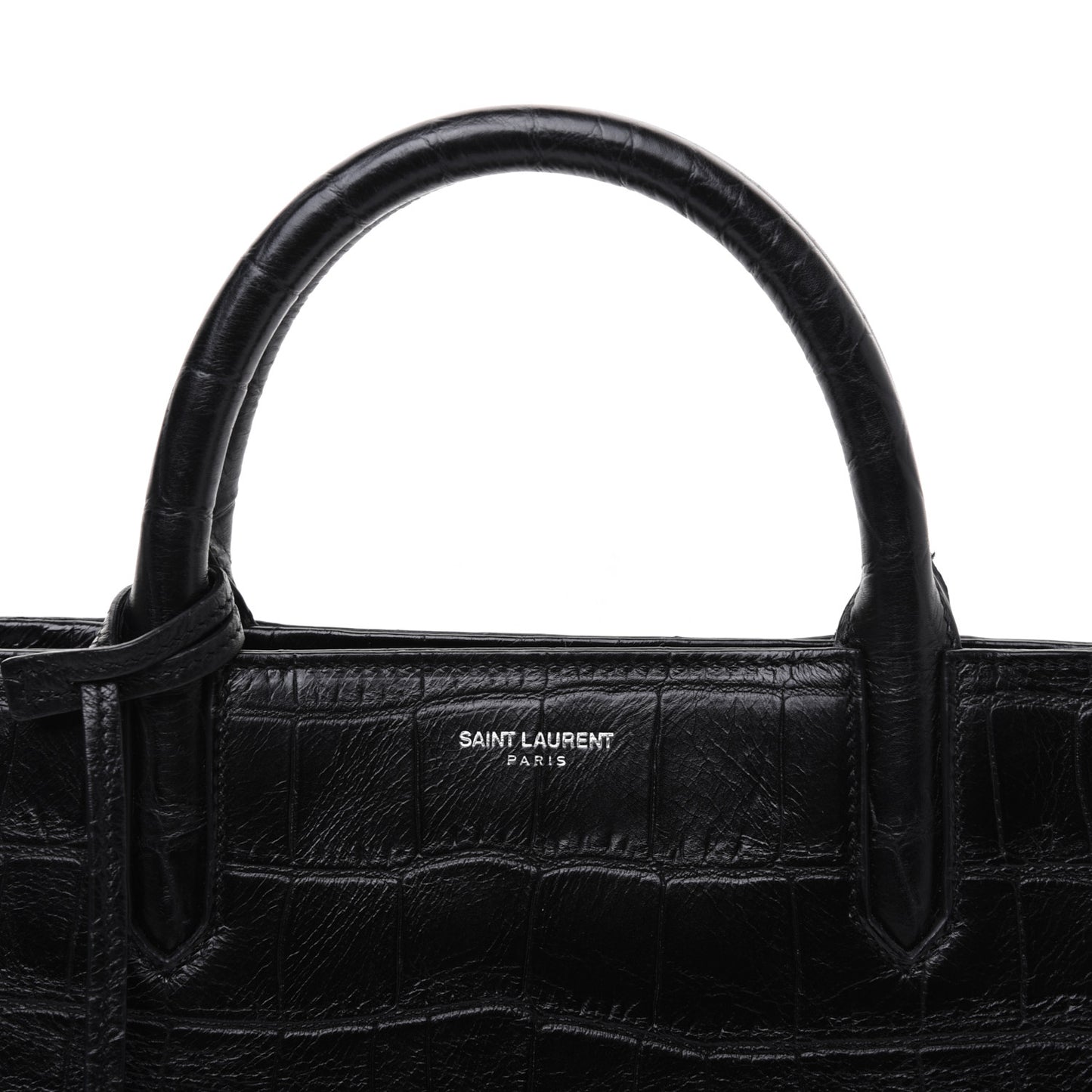 Calfskin Crocodile Embossed Small Cabas Rive Gauche Black