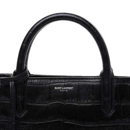 Saint Laurent Calfskin Crocodile Embossed Small Cabas Rive Gauche Black 19 of 27
