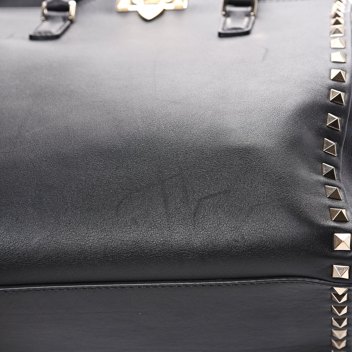 Vitello Rockstud Double Handle Tote Black