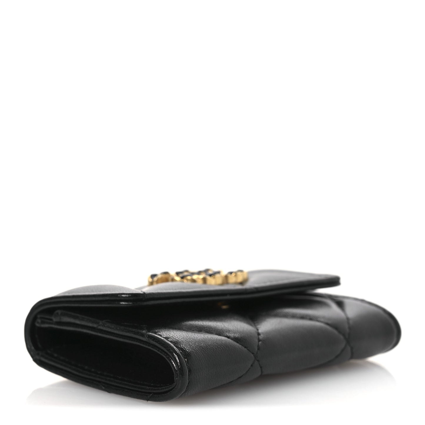 Lambskin Quilted Chanel 19 Flap Card Holder Black