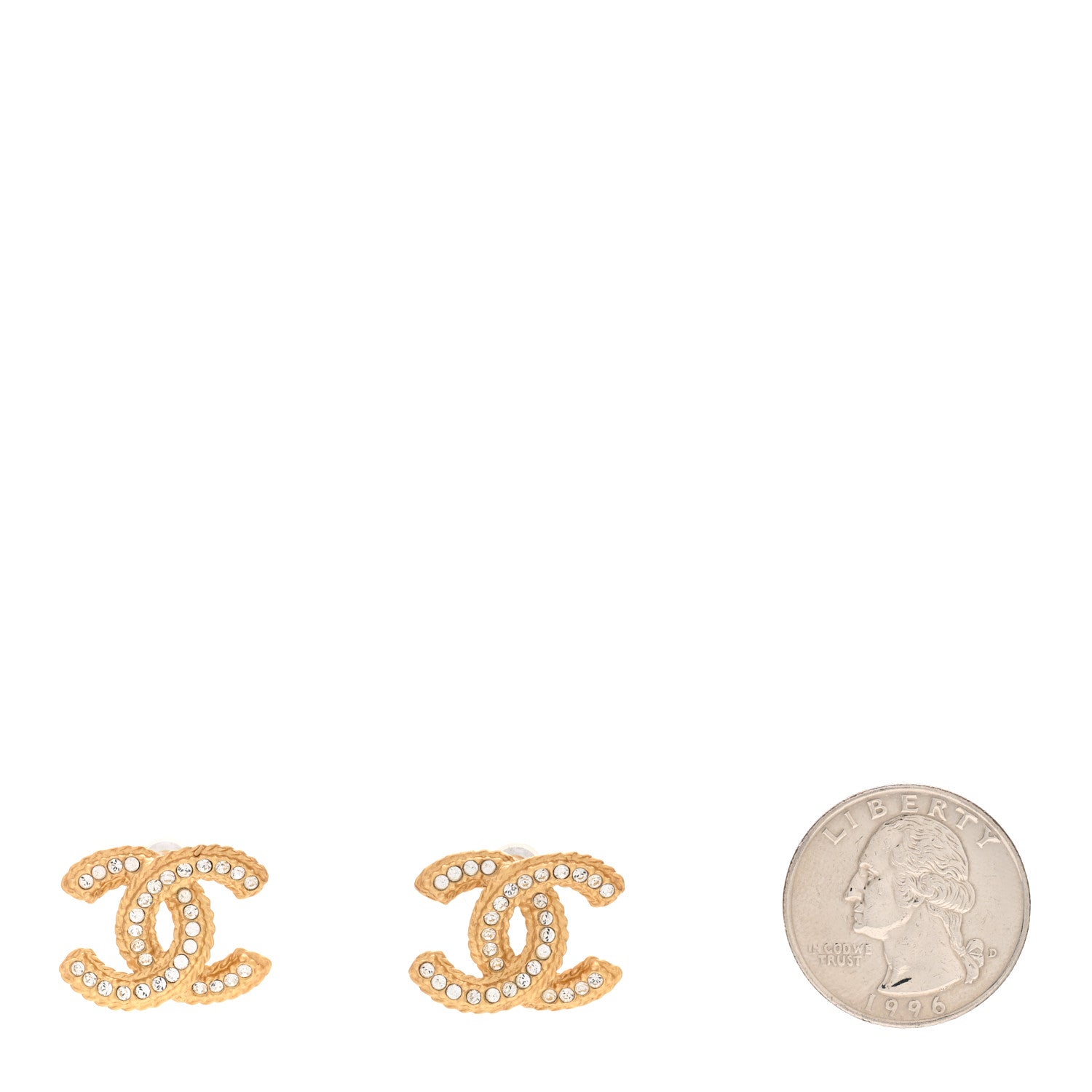 Chanel Crystal 90’s Icon CC Stud Earrings Gold 2 of 5