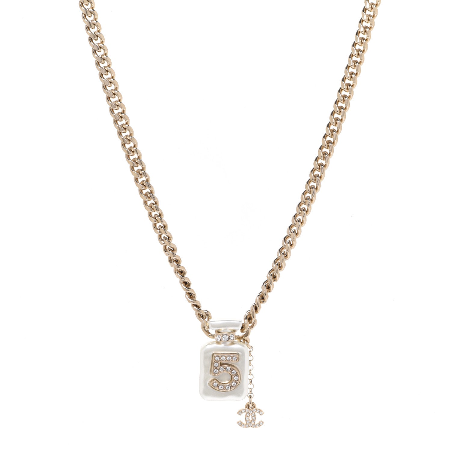 Chanel Resin Crystal CC No 5 Perfume Bottle Necklace 1 of 6
