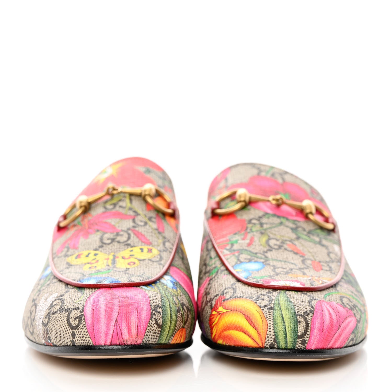 Gucci GG Supreme Monogram Flora Womens Princetown Slippers 37.5 Beige Ebony Multicolor Rosso 4 of 16