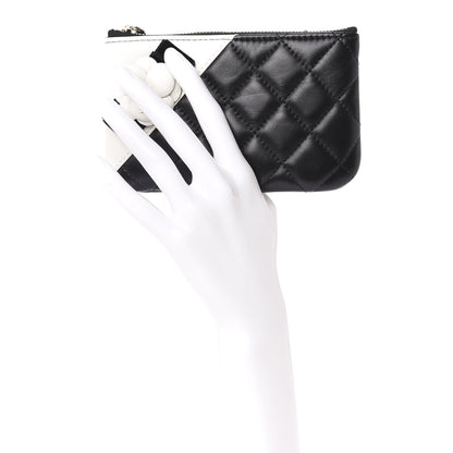 Chanel Lambskin Quilted Small Camellia Cosmetic Pouch Black White 2 of 8