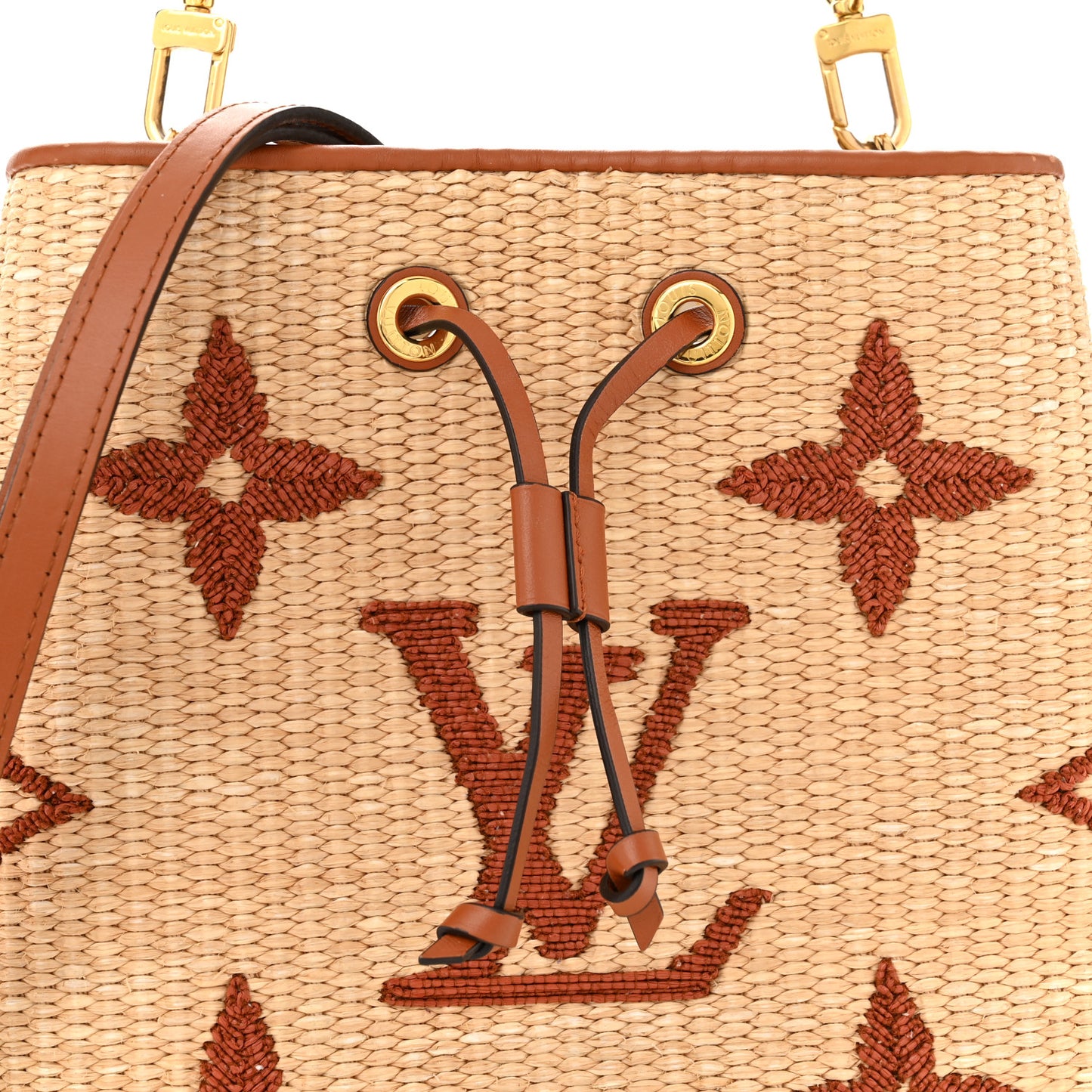 Raffia Calfskin Monogram Neonoe MM Tan