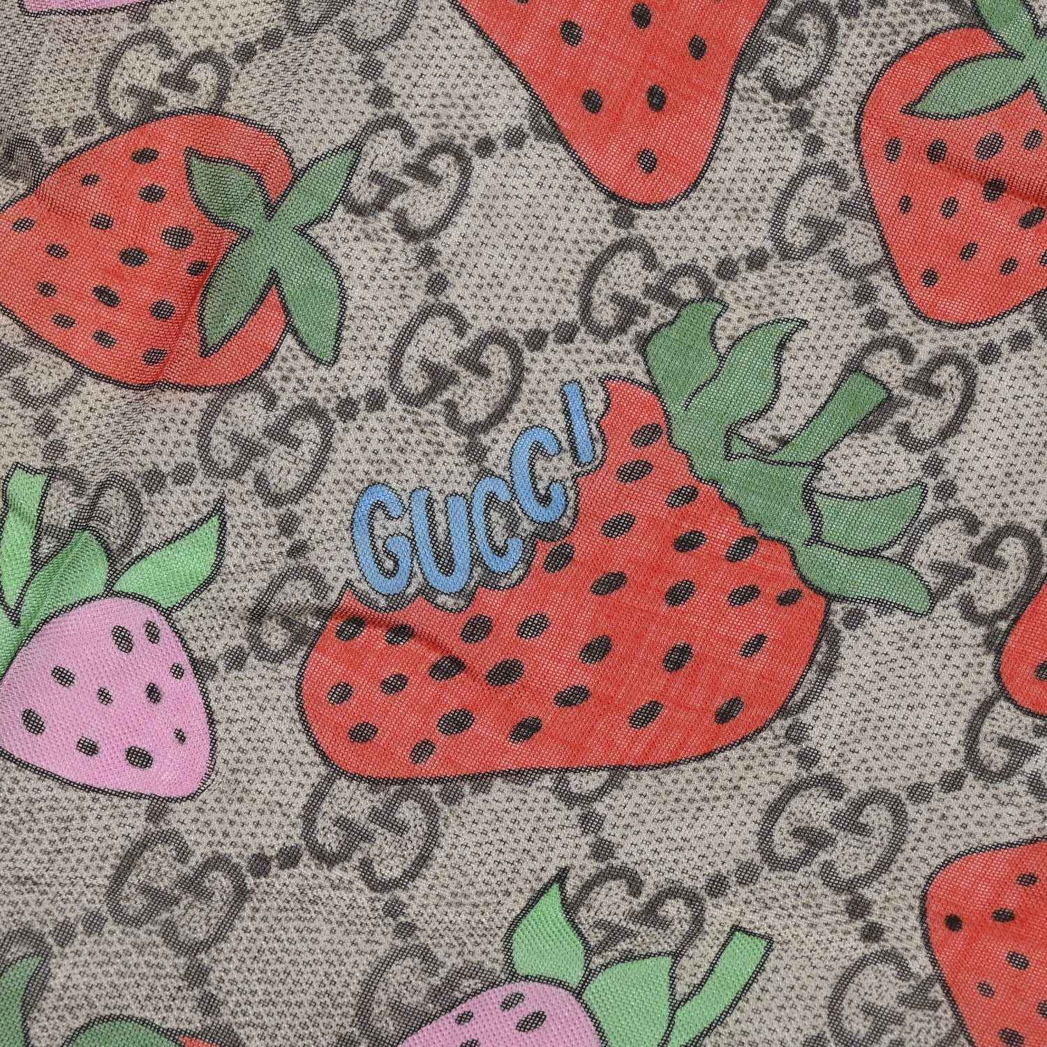 Gucci Modal Silk Monogram Strawberry Square Scarf 2 of 3