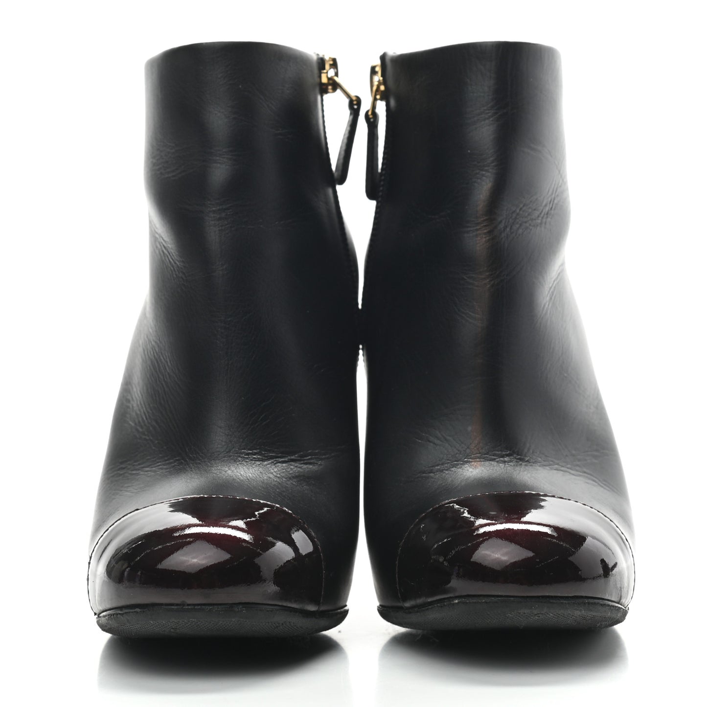 Calfskin Patent CC Cap Toe Ankle Boots 36.5 Black Burgundy