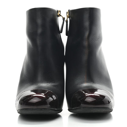 Chanel Calfskin Patent CC Cap Toe Ankle Boots 36.5 Black Burgundy 2 of 9