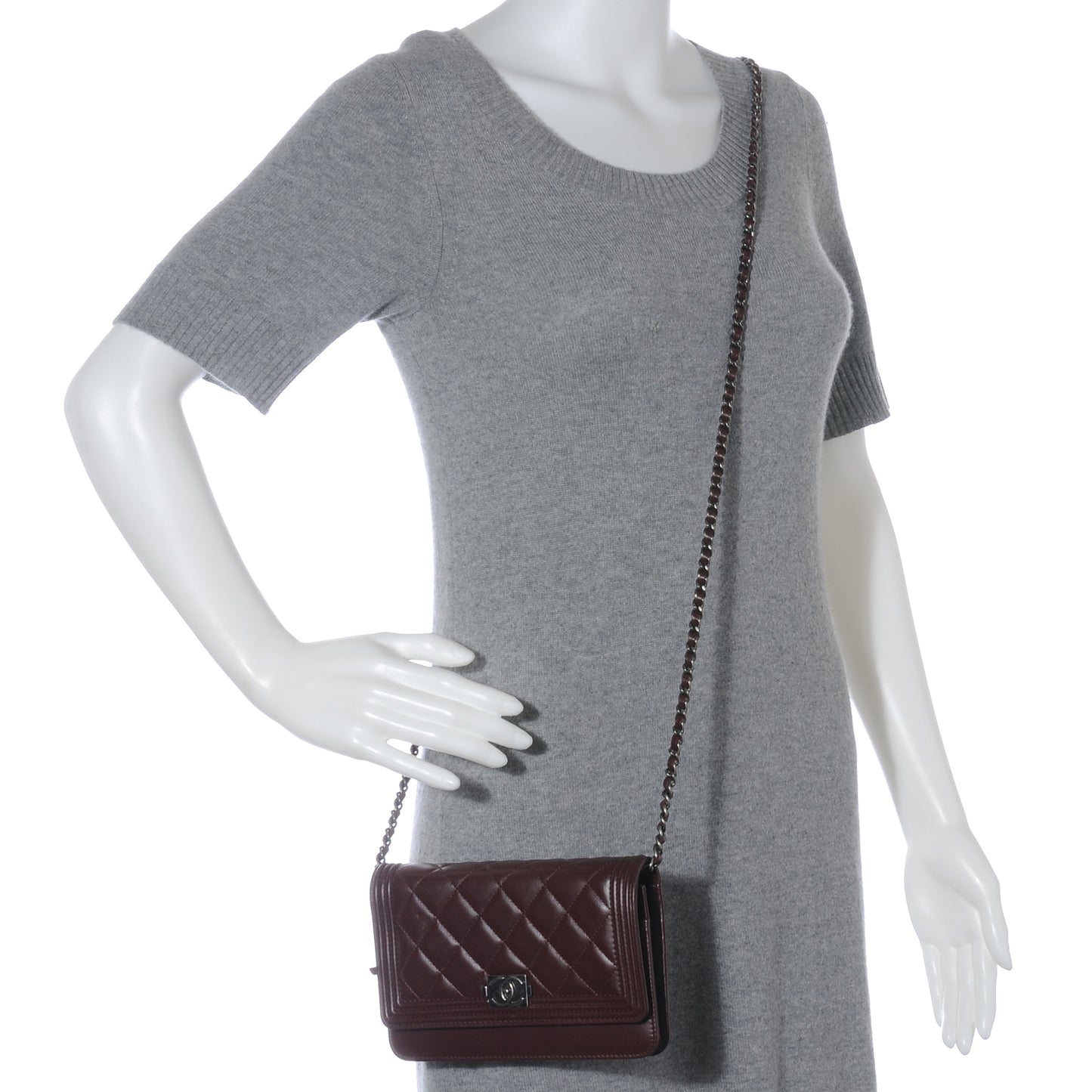 Lambskin Quilted Boy Wallet On Chain Burgundy
