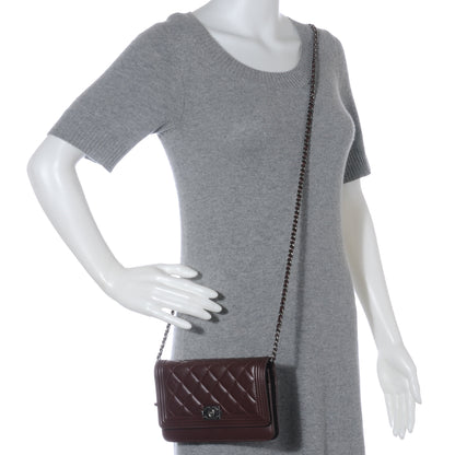 Chanel Lambskin Quilted Boy Wallet On Chain Burgundy 2 of 8