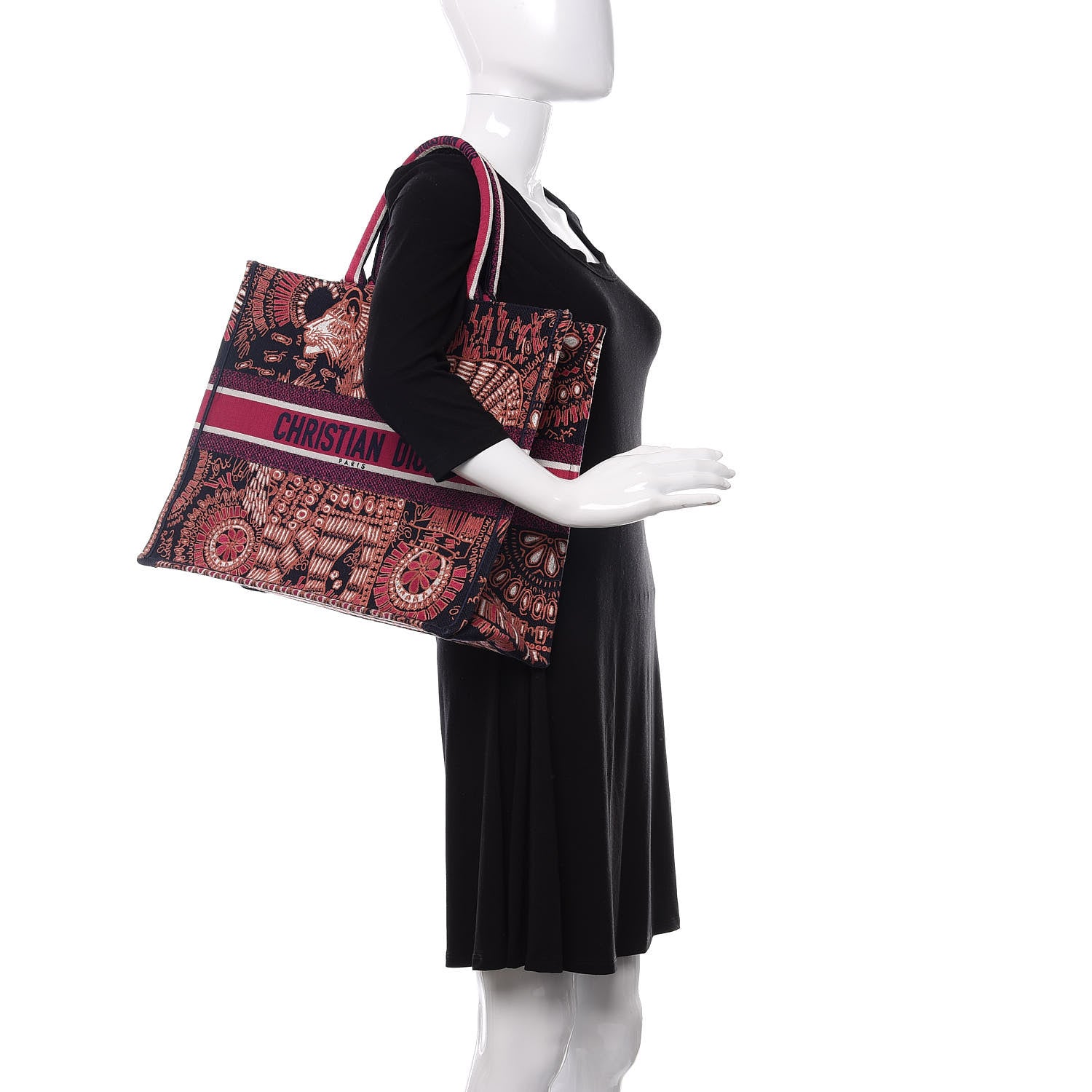 Christian Dior Canvas Embroidered Dior Animals Tiger Book Tote Deep Blue Fuchsia 2 of 12