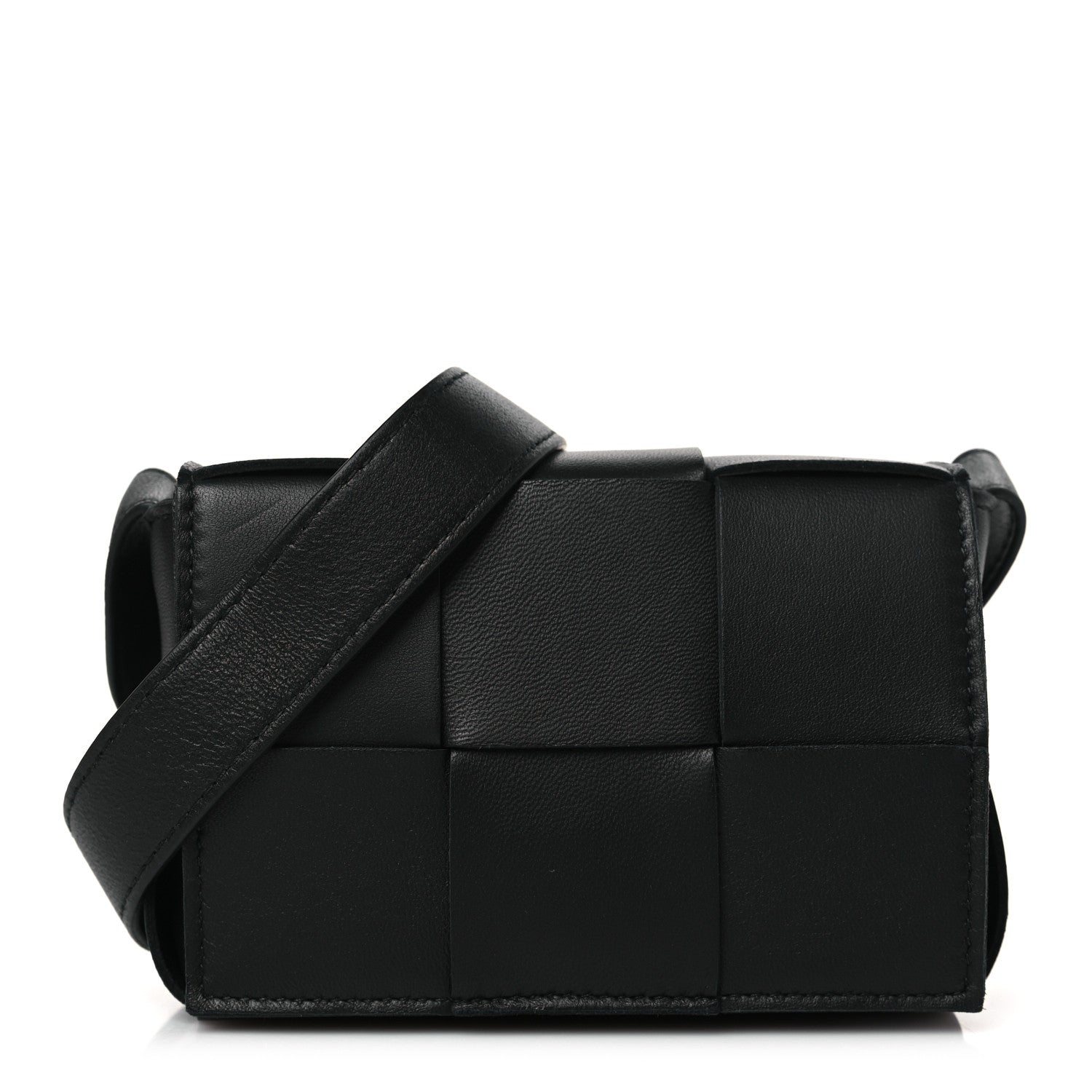 Bottega Veneta Lambskin Maxi Intrecciato Extra Mini Cassette Crossbody Bag Black 1 of 9