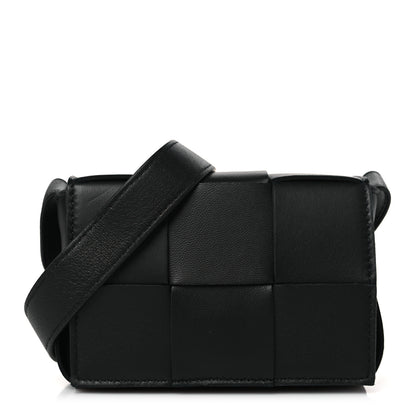 Bottega Veneta Lambskin Maxi Intrecciato Extra Mini Cassette Crossbody Bag Black 1 of 9