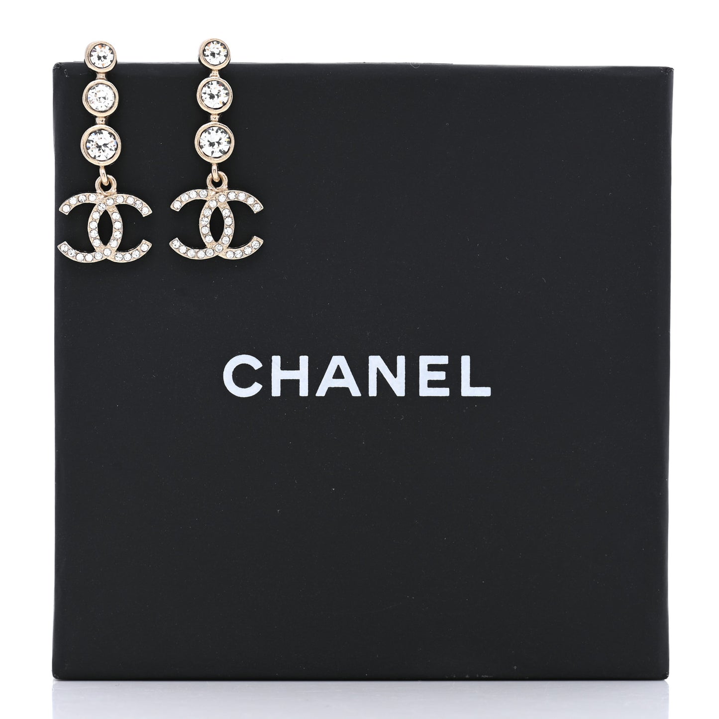 Crystal CC Drop Earrings Gold