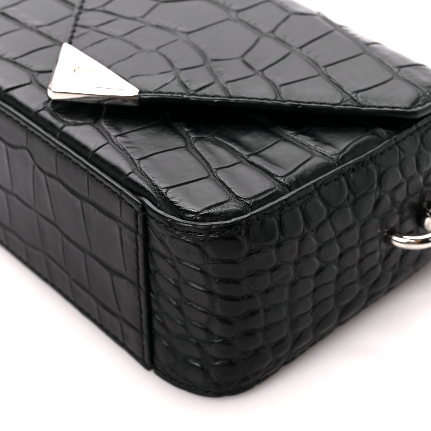 Crocodile Calfskin Embossed Mini Prisma Envelope Shoulder Black