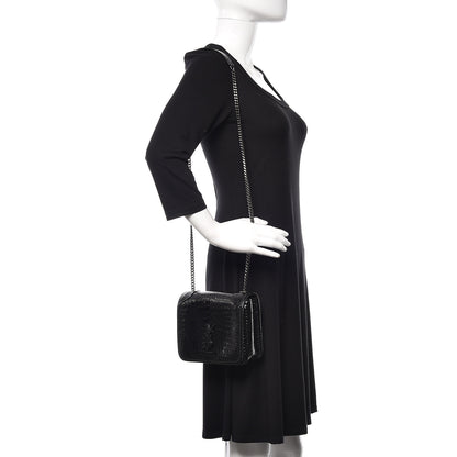 Saint Laurent Crocodile Embossed Lambskin Matelasse Monogram Niki Chain Wallet Black 2 of 10
