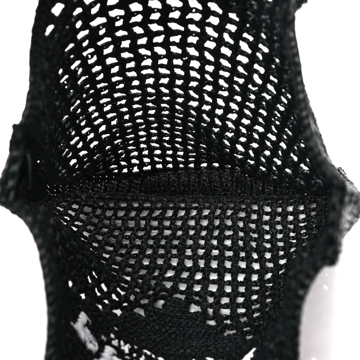 Yarn Raffia Effect Crochet Logo Embroidered Tote Bag Black