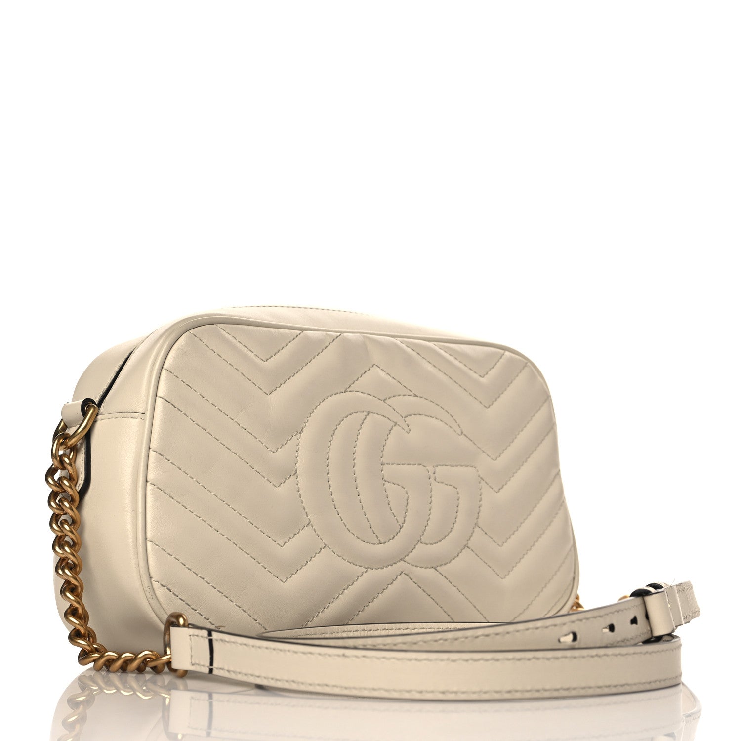 Gucci Calfskin Matelasse Small GG Marmont Chain Shoulder Bag White 3 of 10
