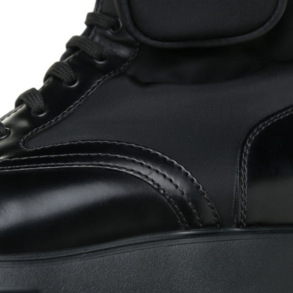 Prada Spazzolato Rois Nylon Metal Triangle Logo Monolith Pouch Pocket 55mm Boots 39.5 Black 12 of 20