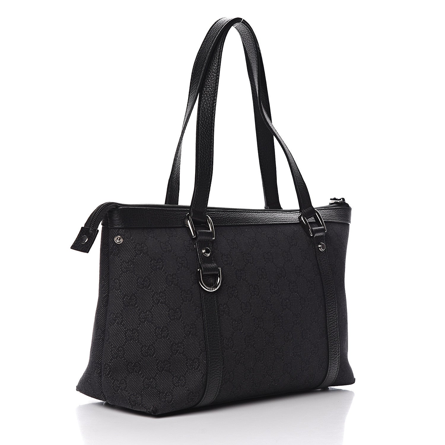 Gucci Denim Monogram Abbey Medium Tote Black 3 of 14