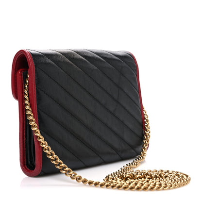 Gucci Vintage Effect Calfskin Matelasse Diagonal Torchon GG Marmont Chain Wallet Black Romantic Cherry 3 of 10