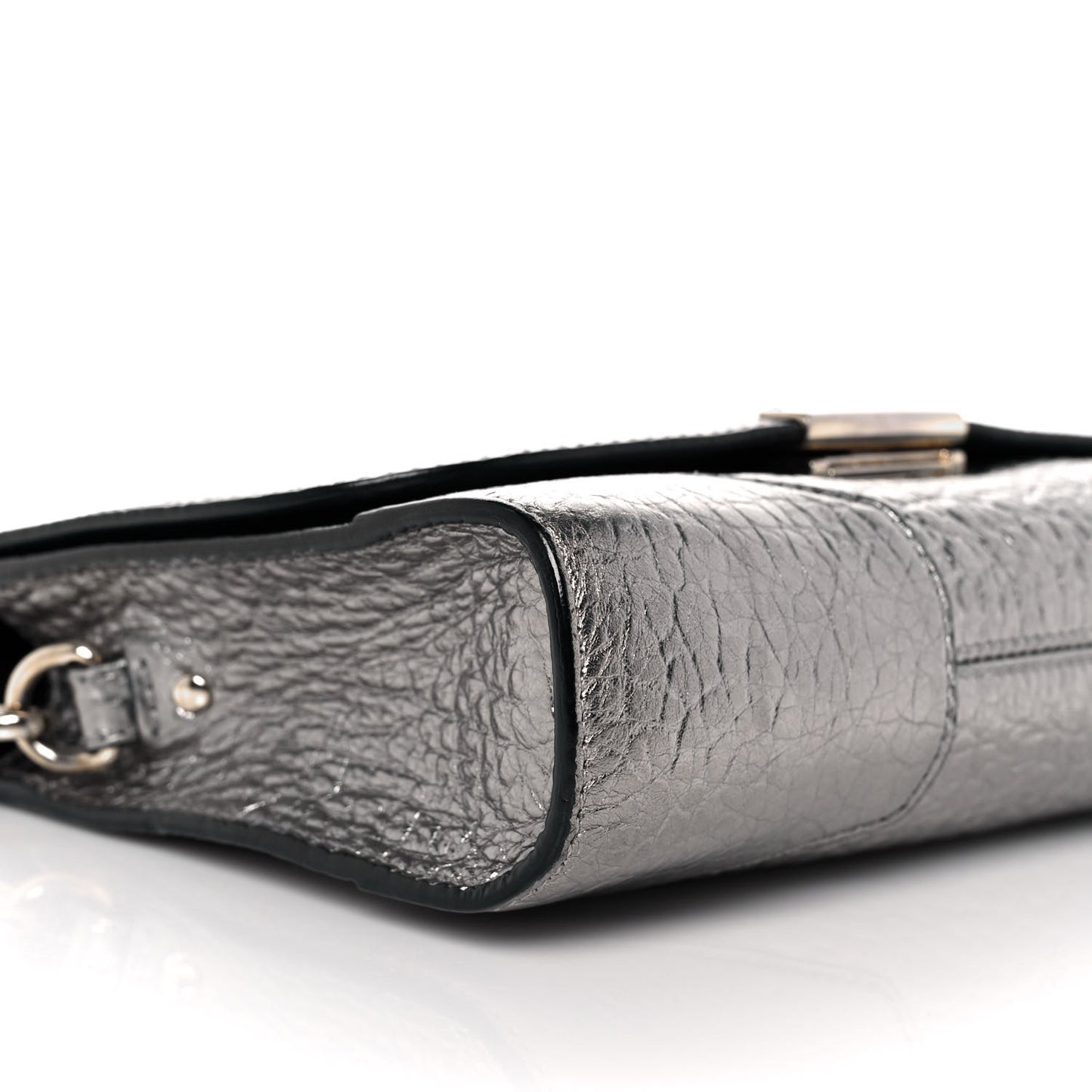 Metallic Grainy Calfskin Heritage Grain Crossbody Bag Silver
