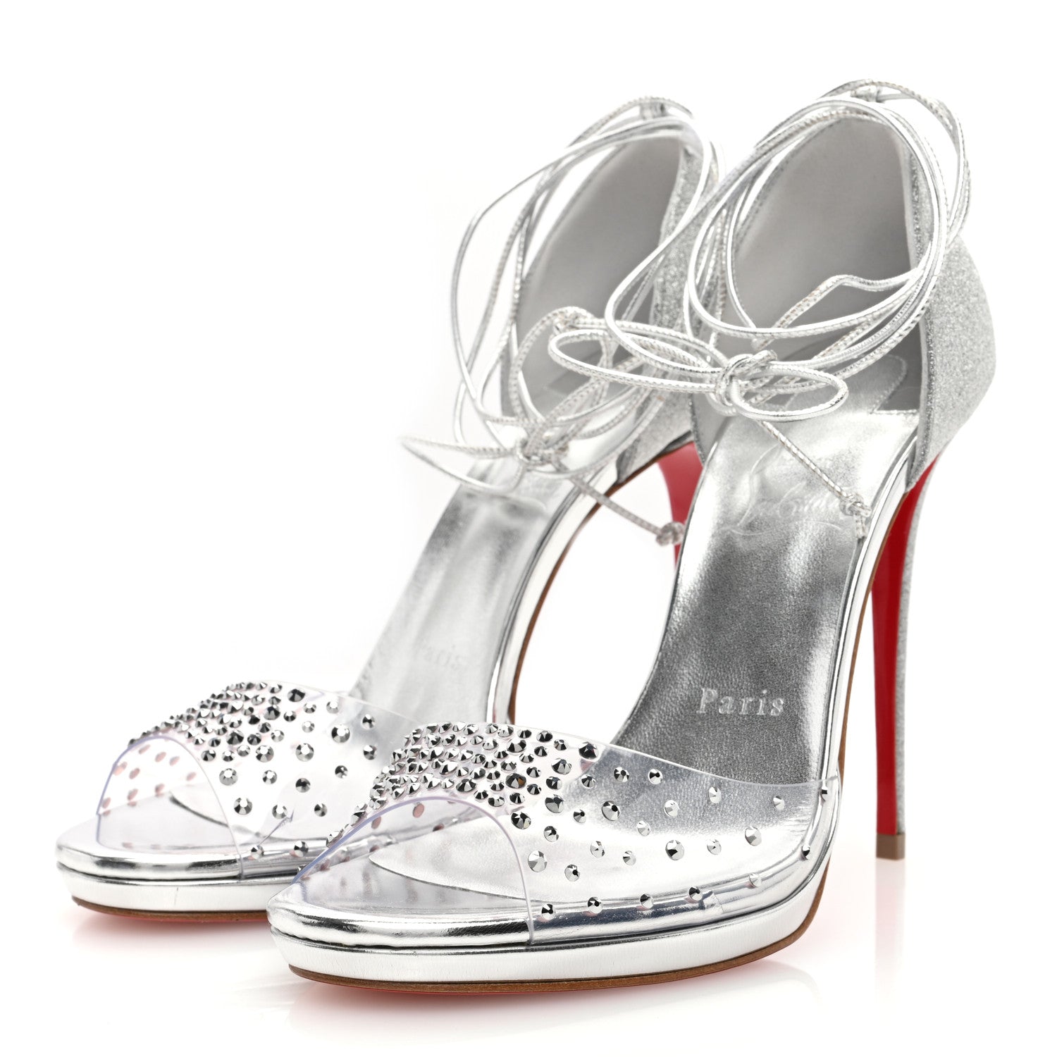 Christian Louboutin PVC Glitter Crystal Degratina Frou 120 Pumps 37 Silver 2 of 8