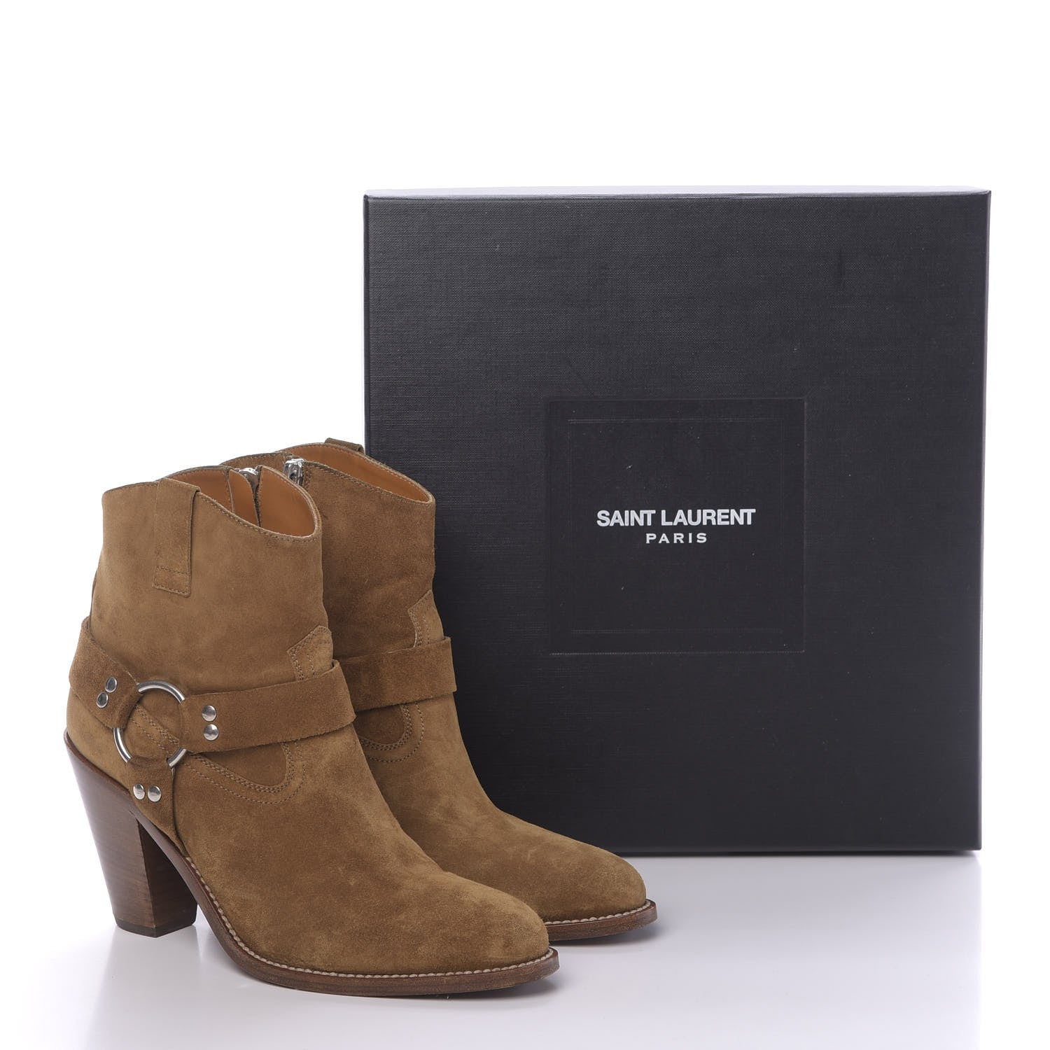 Saint Laurent Suede Curtis Harness Ankle Booties 37 Tan 11 of 11
