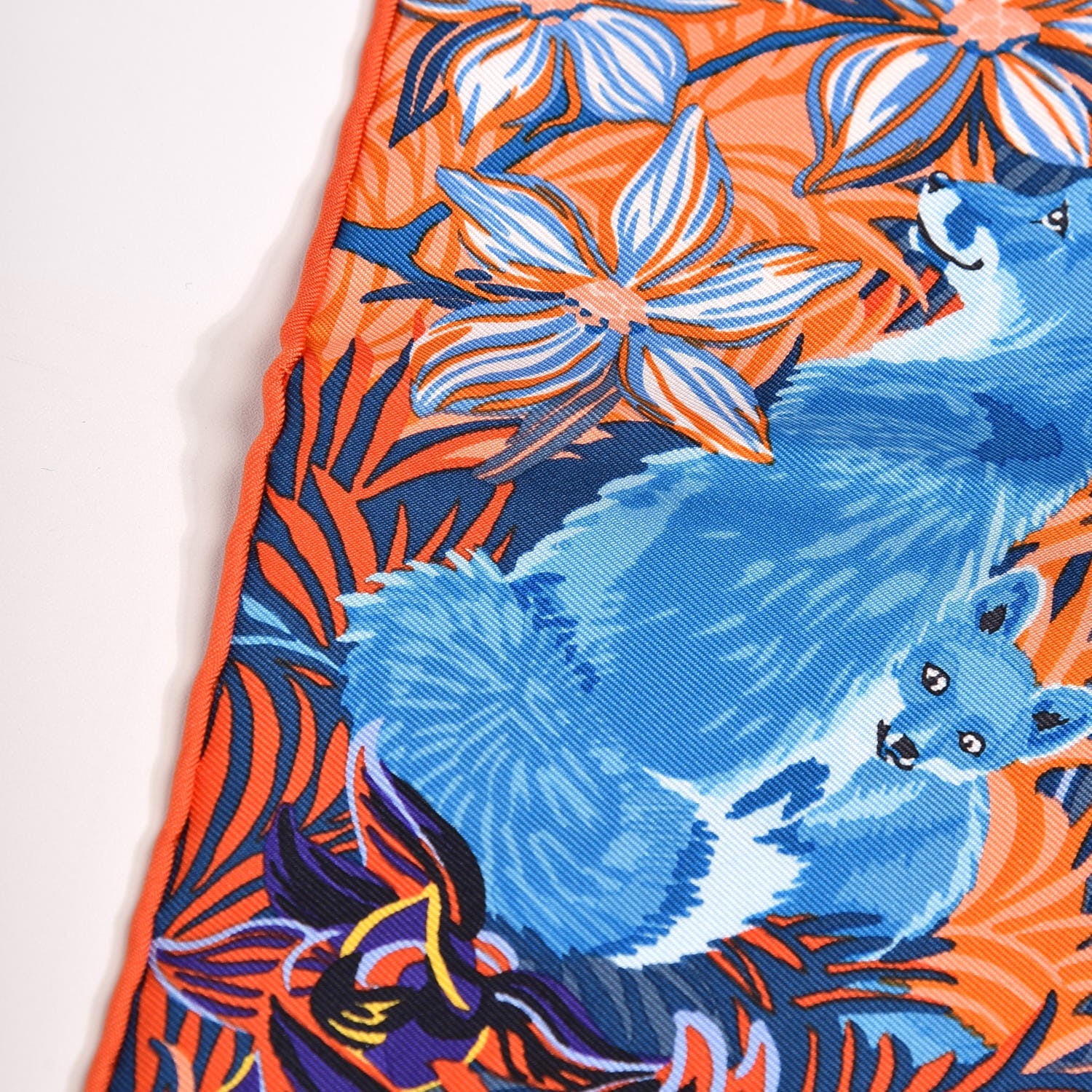 Hermes Silk Into the Canadian Wild Scarf 90 Cobalt Orange Ultraviolet 8 of 10