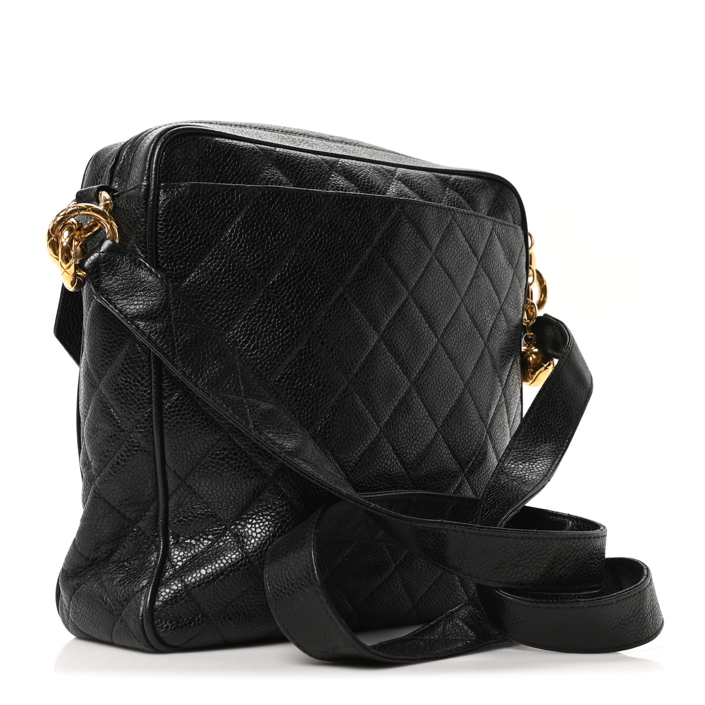 Caviar Quilted Flap Camera Case Black