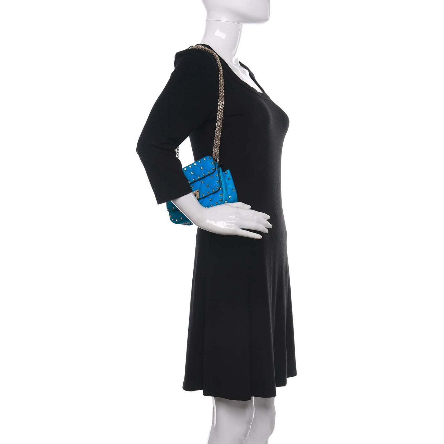 Calfskin Mini Rockstud Spike Shoulder Bag Blue Fluo