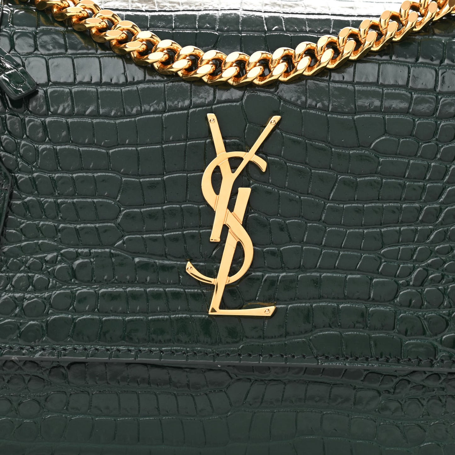 Calfskin Crocodile Embossed Medium Monogram Sunset Dark Mint
